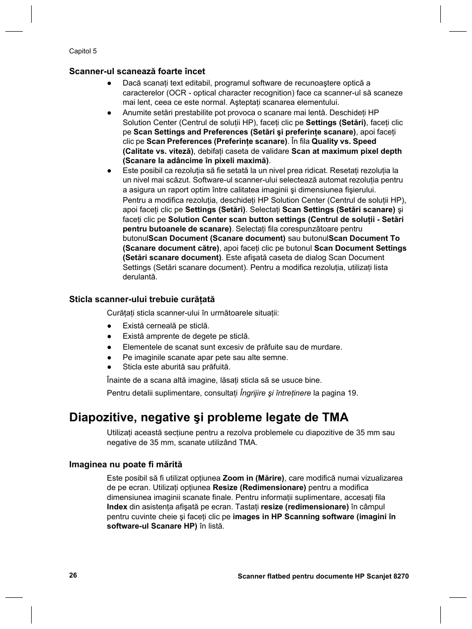 Diapozitive, negative şi probleme legate de tma | HP Scanjet 8270 User Manual | Page 320 / 332