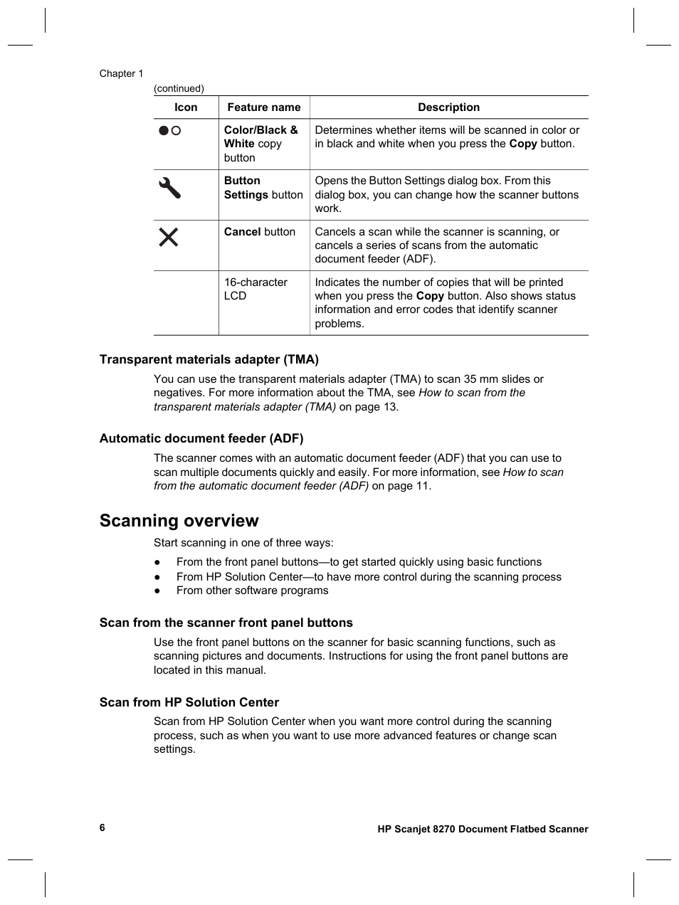 Scanning overview | HP Scanjet 8270 User Manual | Page 8 / 332