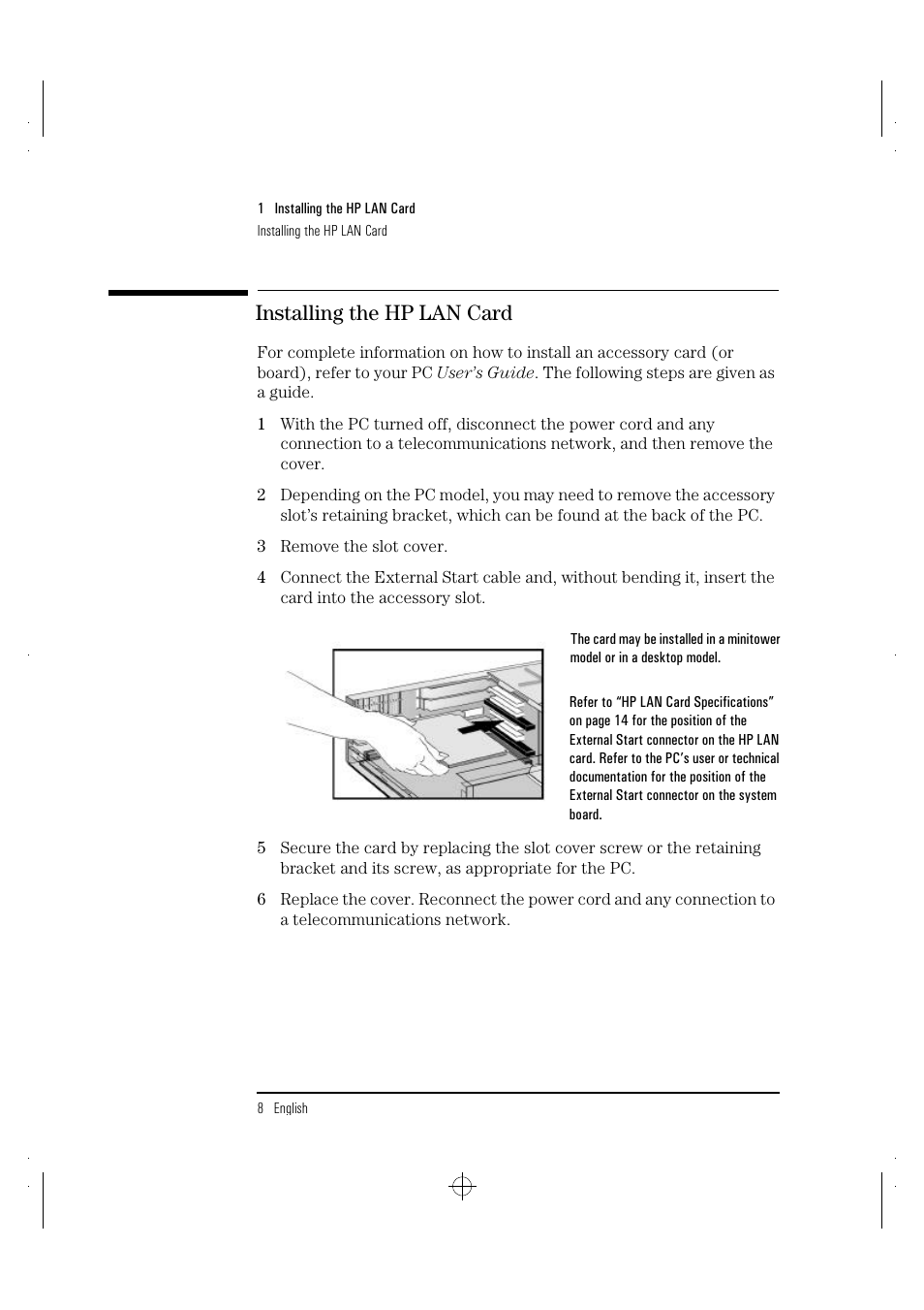 Installing the hp lan card | HP 10BT NightDIRECTOR/100 User Manual | Page 16 / 121