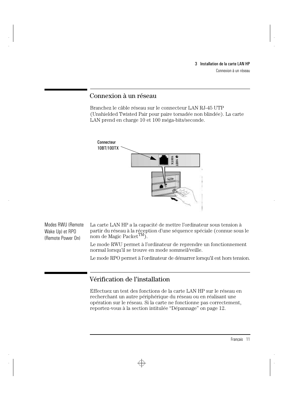 Connexion à un réseau, Vérification de l’installation | HP 10BT NightDIRECTOR/100 User Manual | Page 65 / 121