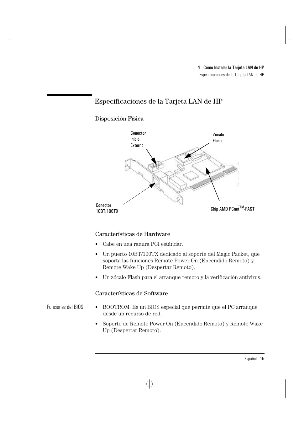 Especificaciones de la tarjeta lan de hp | HP 10BT NightDIRECTOR/100 User Manual | Page 91 / 121