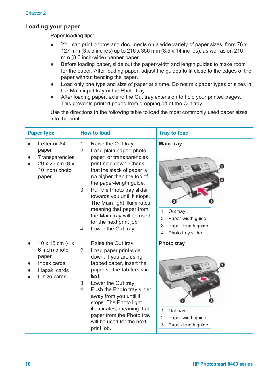 Loading your paper | HP Photosmart 8400 Series User Manual | Page 20 / 89