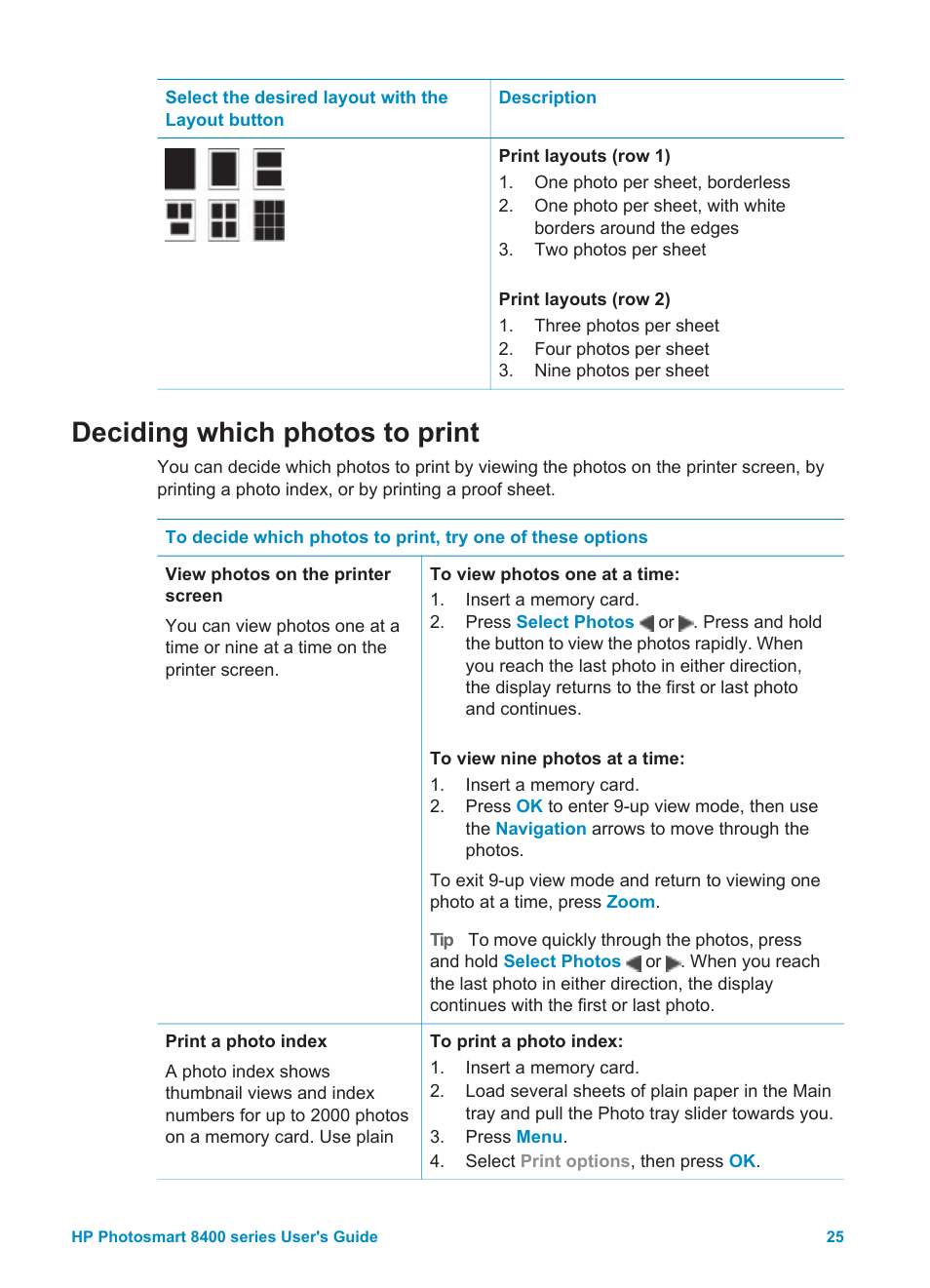 Deciding which photos to print | HP Photosmart 8400 Series User Manual | Page 29 / 89