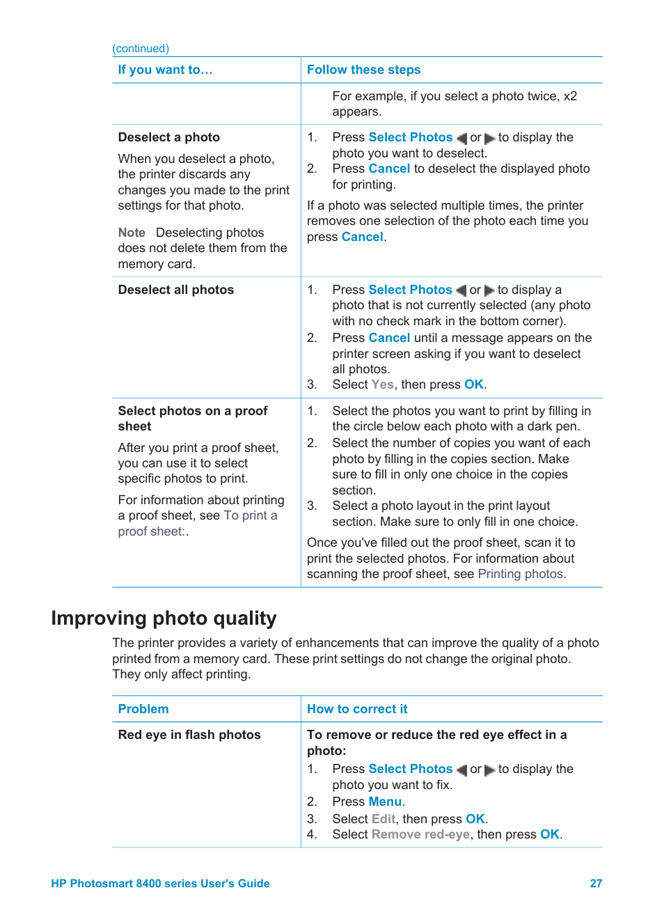 Improving photo quality, The contrast. see, Improving | Photo quality | HP Photosmart 8400 Series User Manual | Page 31 / 89