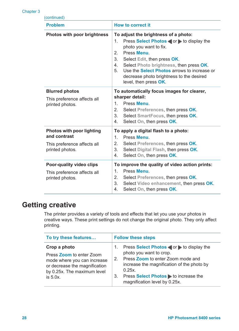 Getting creative, Getting, Creative | HP Photosmart 8400 Series User Manual | Page 32 / 89