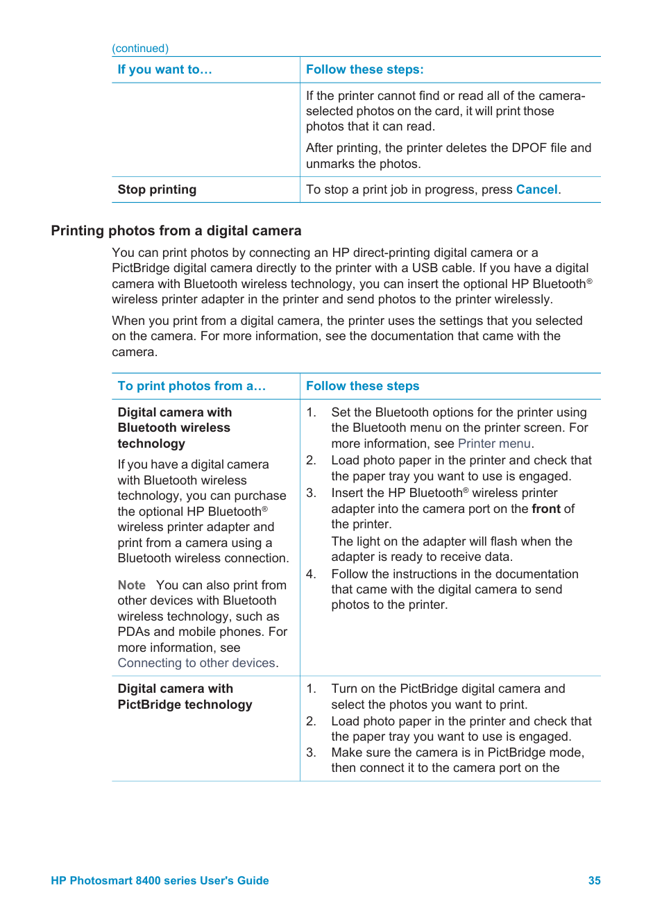 Printing photos from a digital camera | HP Photosmart 8400 Series User Manual | Page 39 / 89