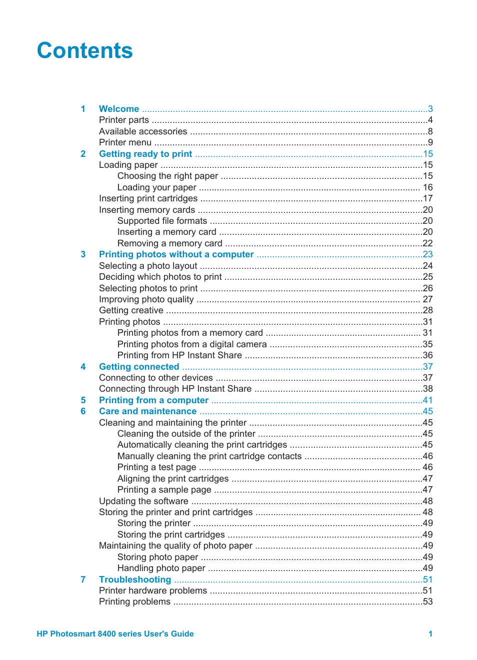 HP Photosmart 8400 Series User Manual | Page 5 / 89