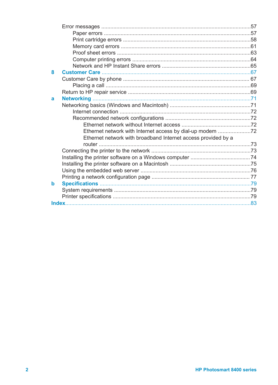 HP Photosmart 8400 Series User Manual | Page 6 / 89