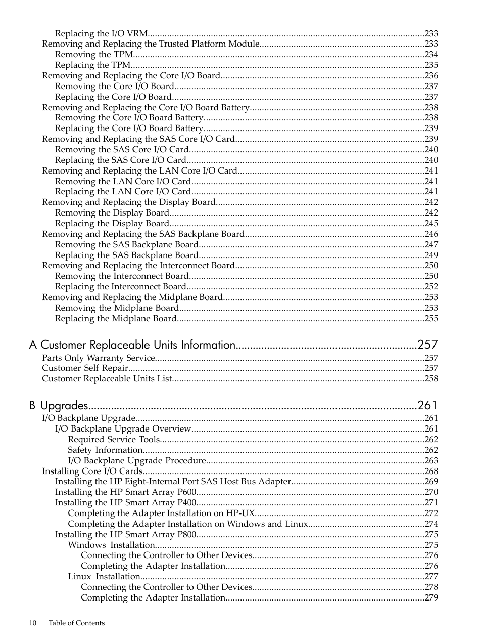 A customer replaceable units information, B upgrades | HP INTEGRITY RX3600 User Manual | Page 10 / 356