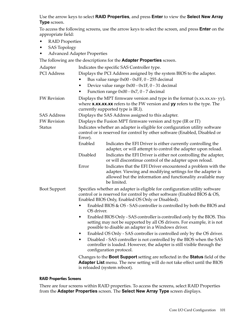 Raid properties screens | HP INTEGRITY RX3600 User Manual | Page 101 / 356
