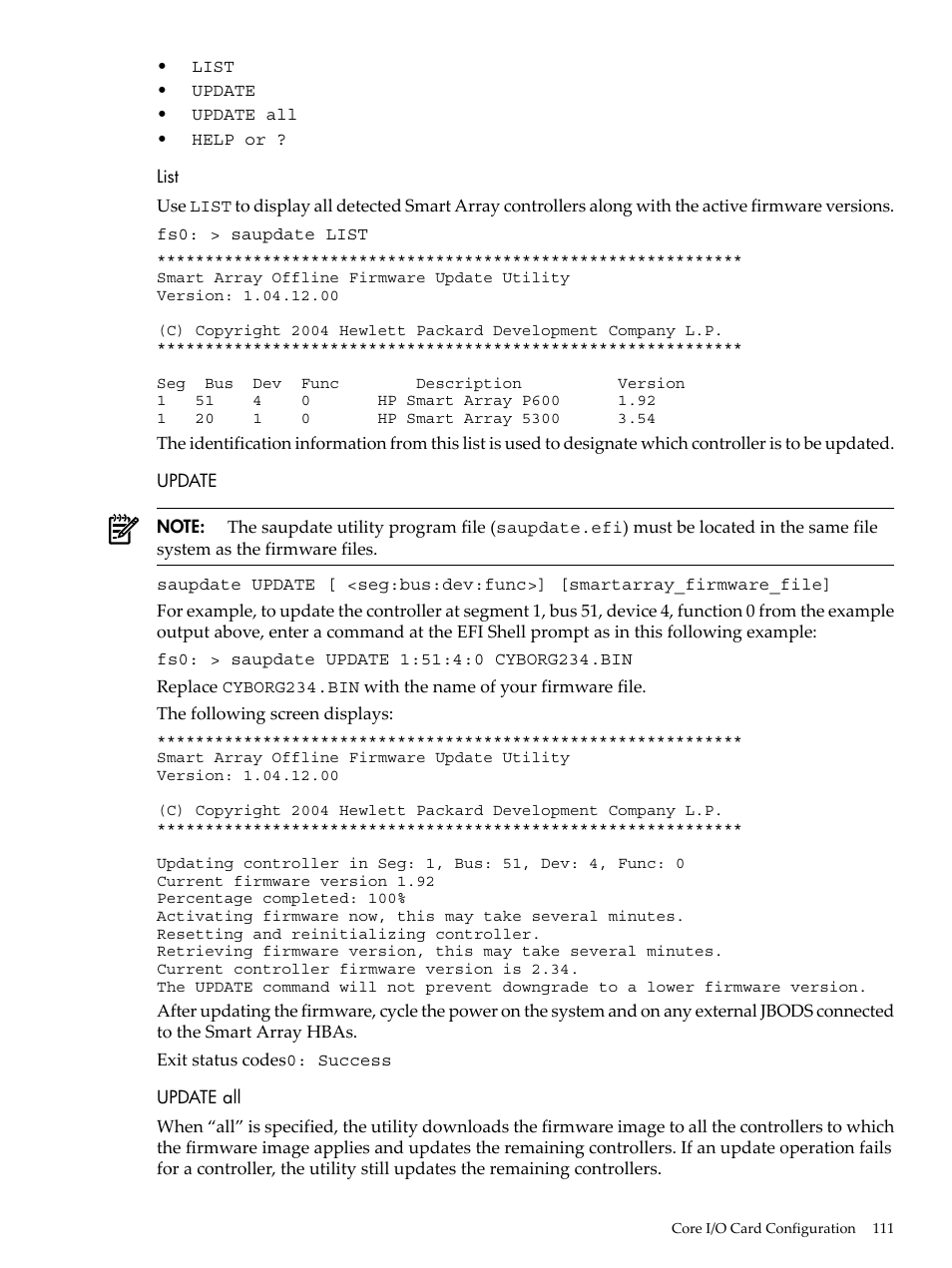 List, Update, Update all | List update update all | HP INTEGRITY RX3600 User Manual | Page 111 / 356