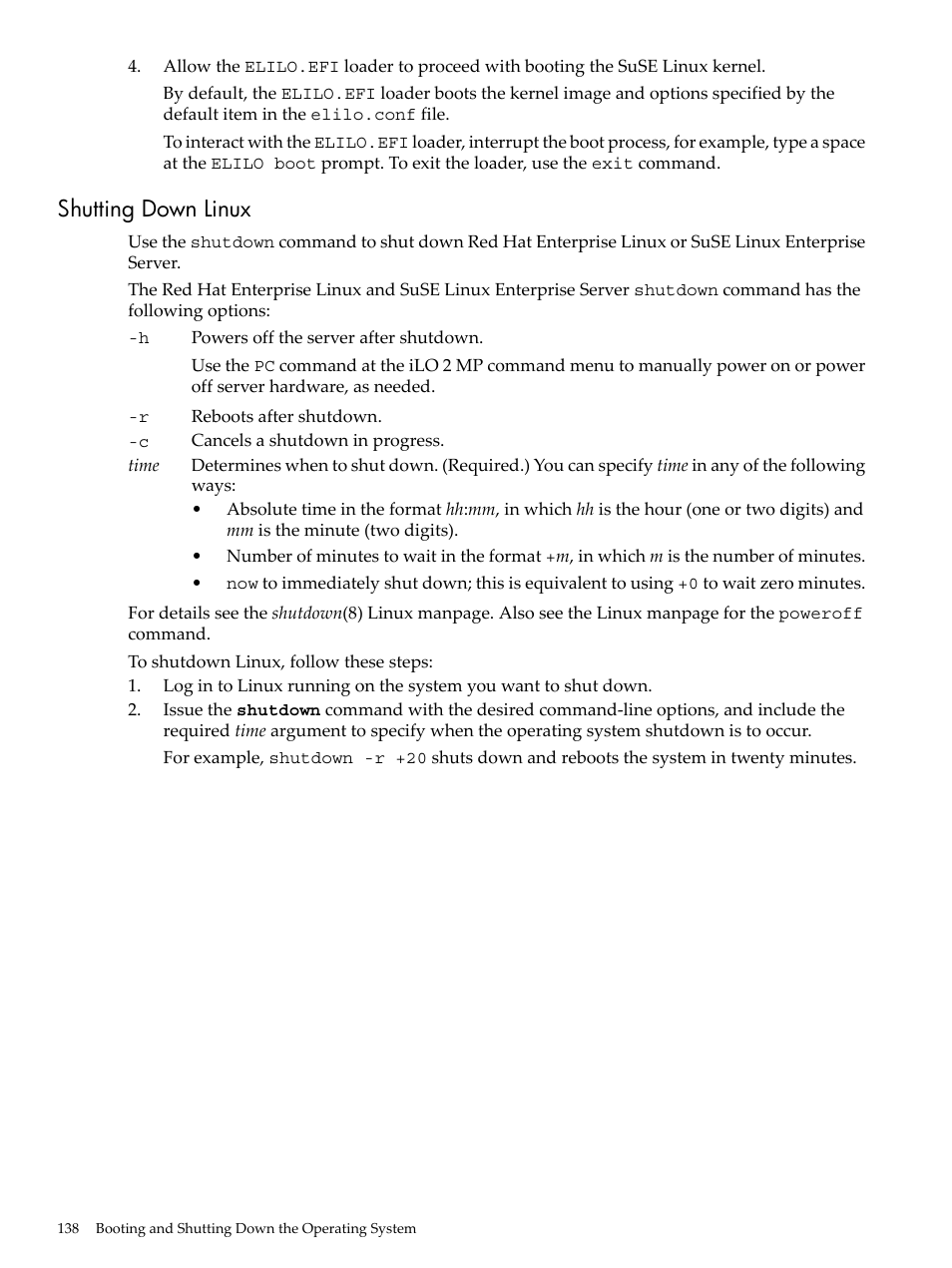 Shutting down linux, Shutting | HP INTEGRITY RX3600 User Manual | Page 138 / 356