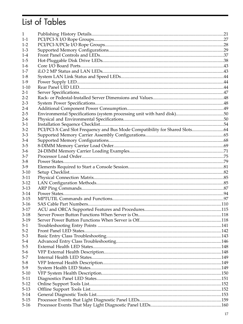 List of tables | HP INTEGRITY RX3600 User Manual | Page 17 / 356