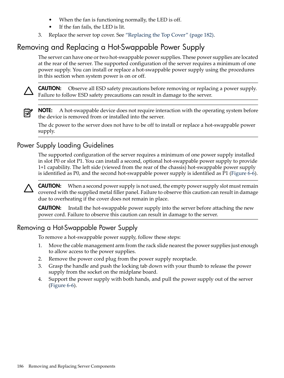 Power supply loading guidelines, Removing a hot-swappable power supply | HP INTEGRITY RX3600 User Manual | Page 186 / 356