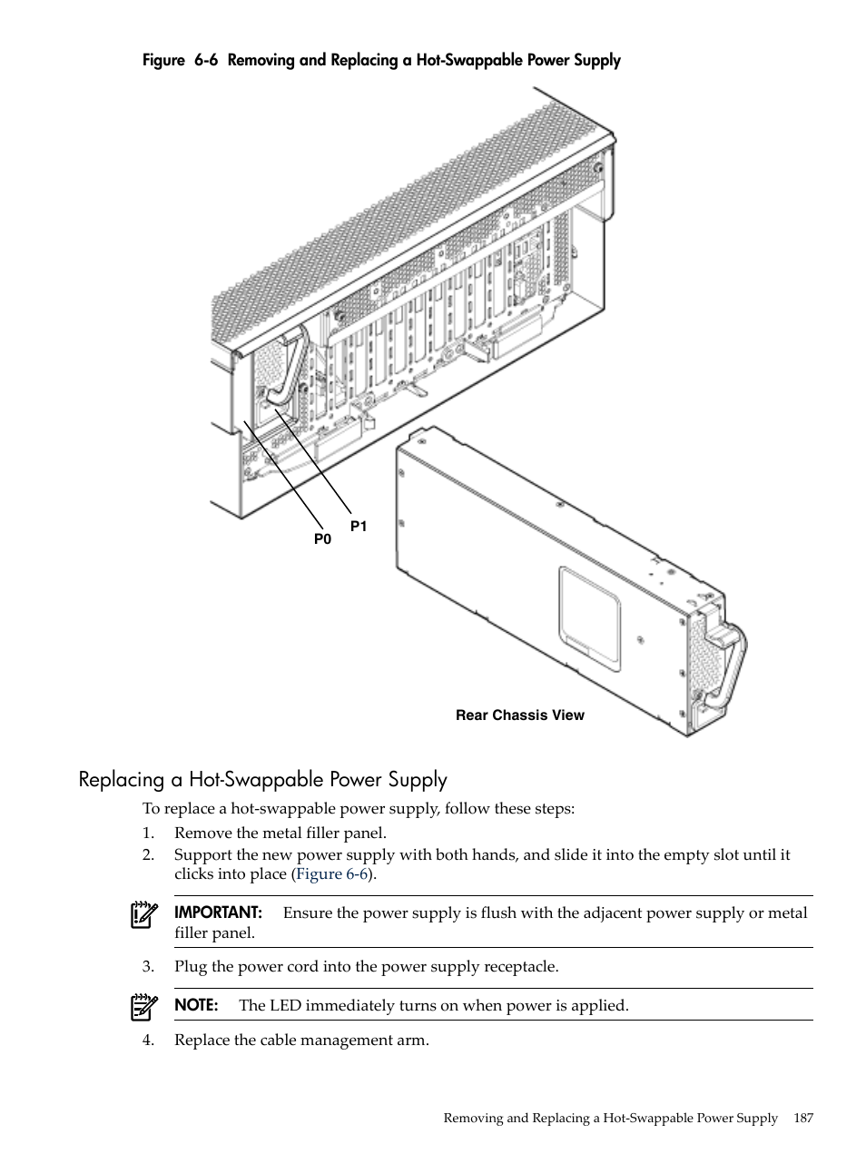 Replacing a hot-swappable power supply, Figure 6-6 | HP INTEGRITY RX3600 User Manual | Page 187 / 356
