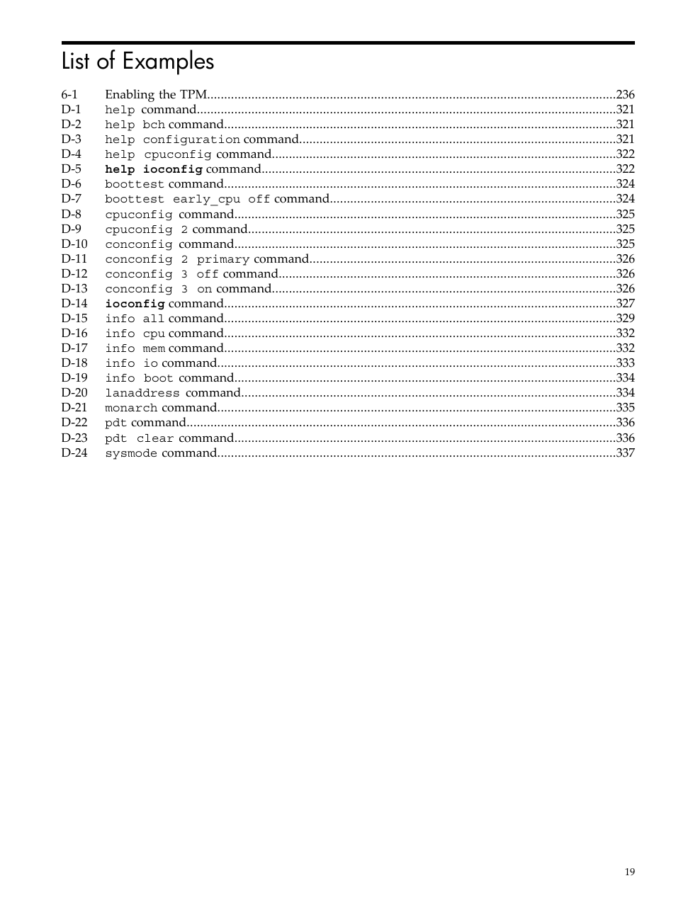 List of examples | HP INTEGRITY RX3600 User Manual | Page 19 / 356