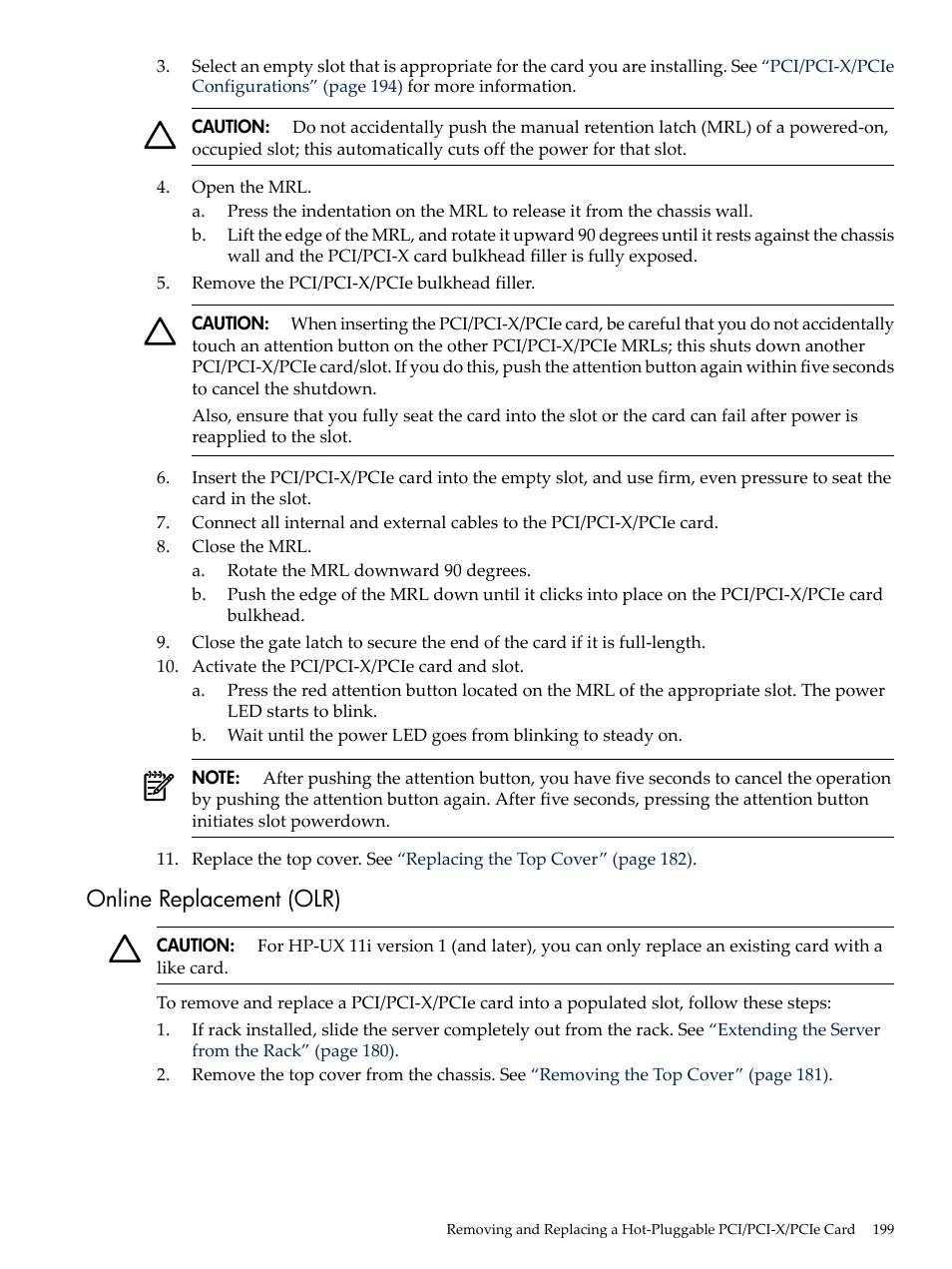 Online replacement (olr) | HP INTEGRITY RX3600 User Manual | Page 199 / 356