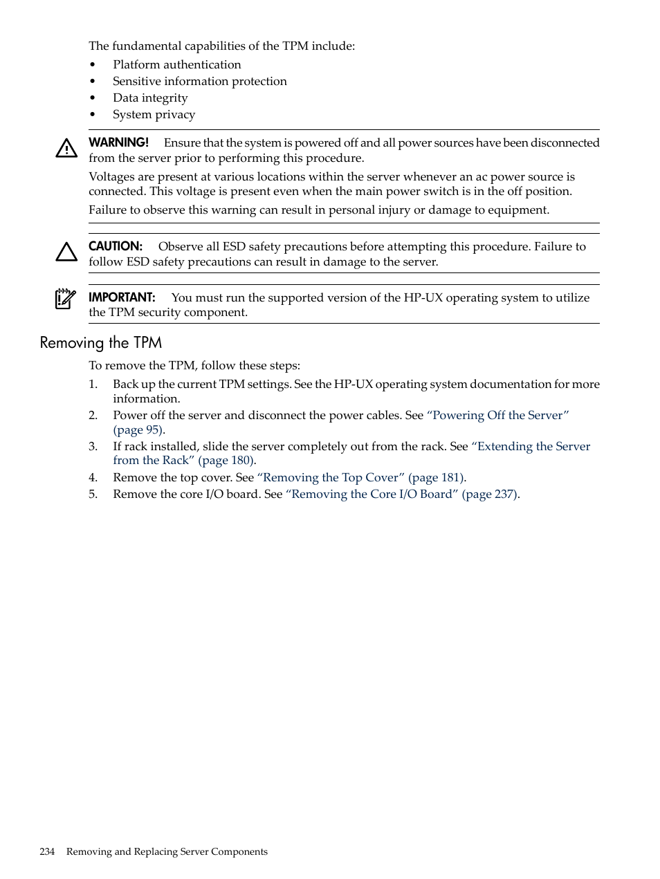 Removing the tpm | HP INTEGRITY RX3600 User Manual | Page 234 / 356