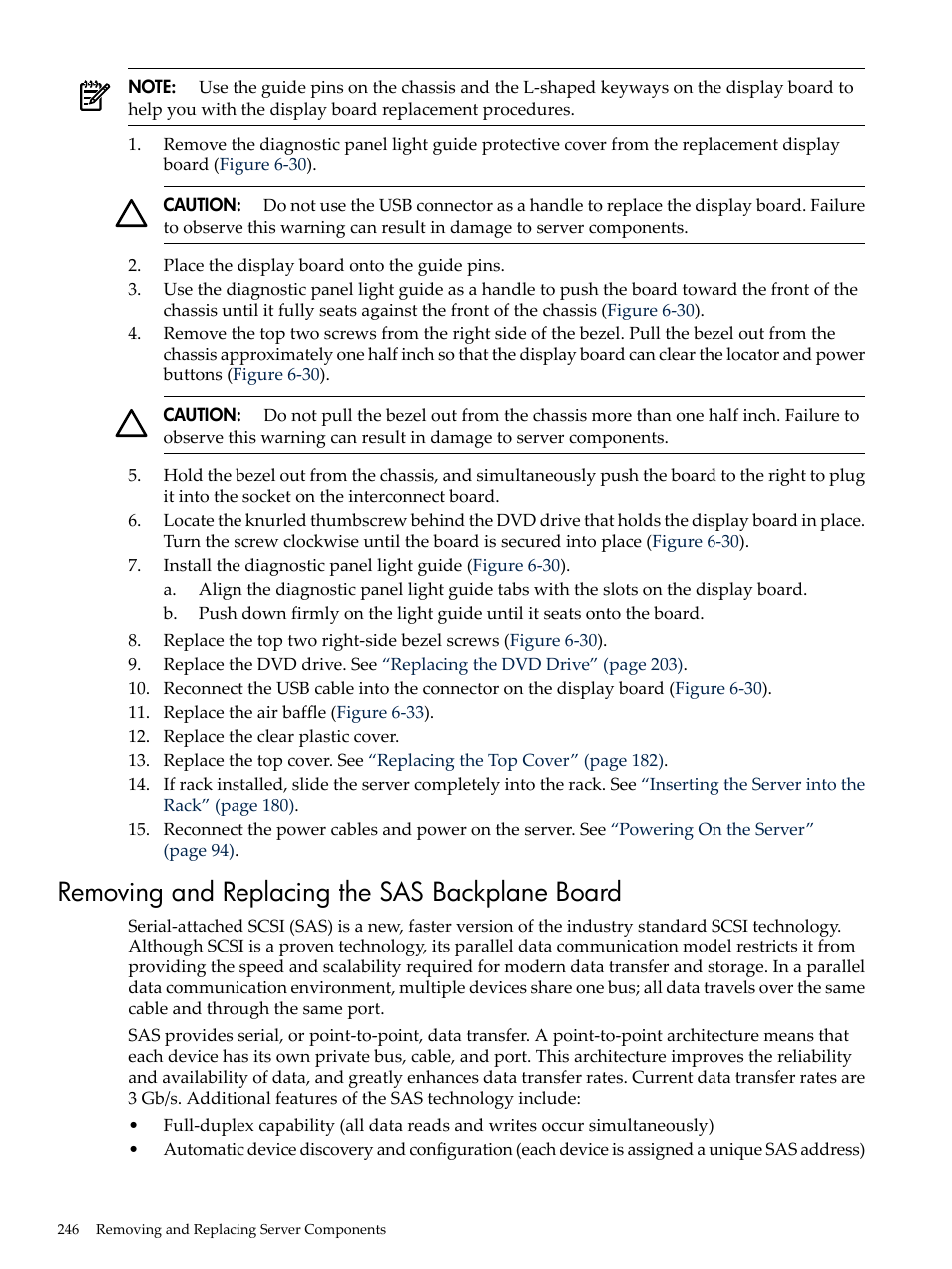 Removing and replacing the sas backplane board | HP INTEGRITY RX3600 User Manual | Page 246 / 356