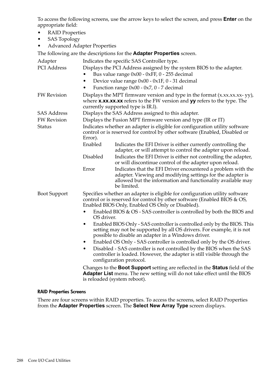 Raid properties screens | HP INTEGRITY RX3600 User Manual | Page 288 / 356