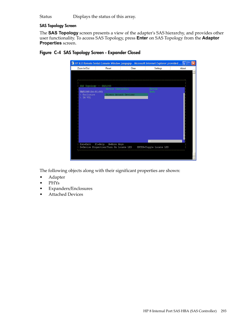 Sas topology screen, Sas topology screen - expander closed | HP INTEGRITY RX3600 User Manual | Page 293 / 356