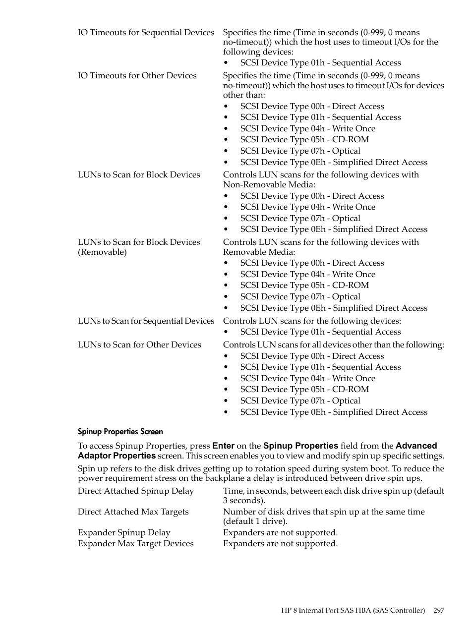 Spinup properties screen | HP INTEGRITY RX3600 User Manual | Page 297 / 356