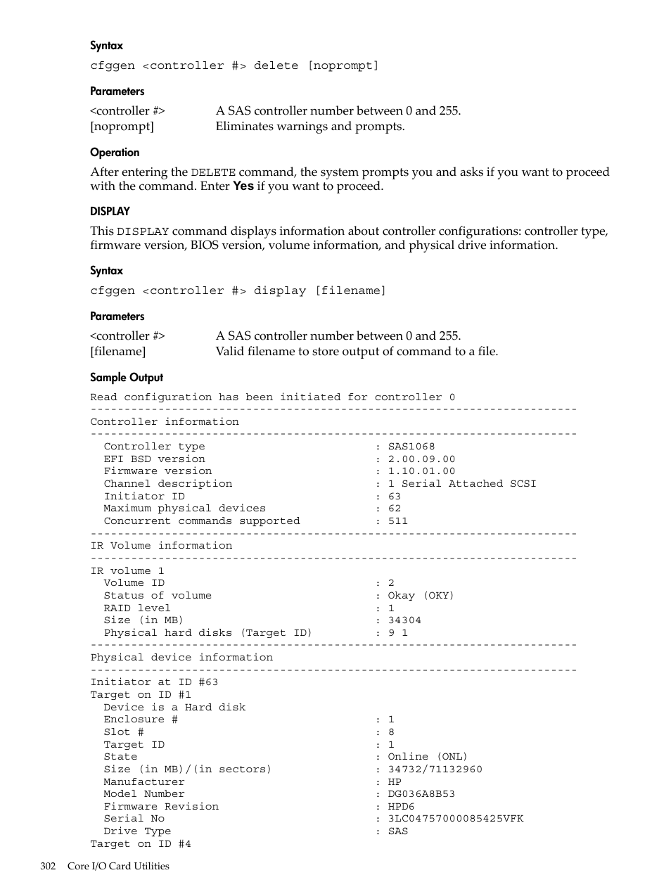 Syntax, Parameters, Operation | Display, Sample output | HP INTEGRITY RX3600 User Manual | Page 302 / 356