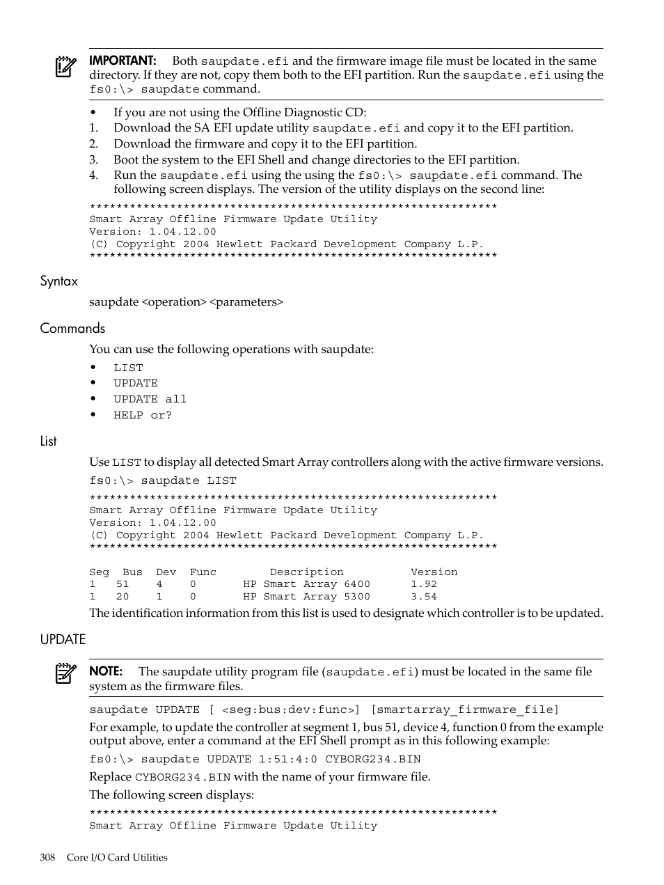 Syntax, Commands, List | Update, Syntax commands list update | HP INTEGRITY RX3600 User Manual | Page 308 / 356