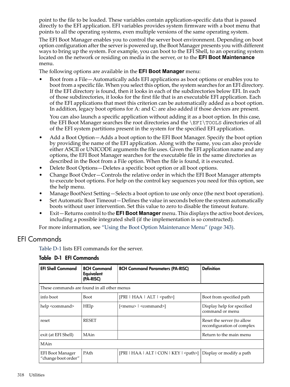 Efi commands | HP INTEGRITY RX3600 User Manual | Page 318 / 356