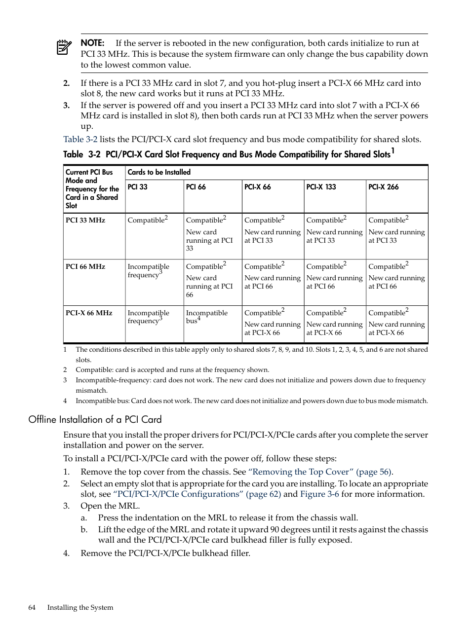 Offline installation of a pci card | HP INTEGRITY RX3600 User Manual | Page 64 / 356