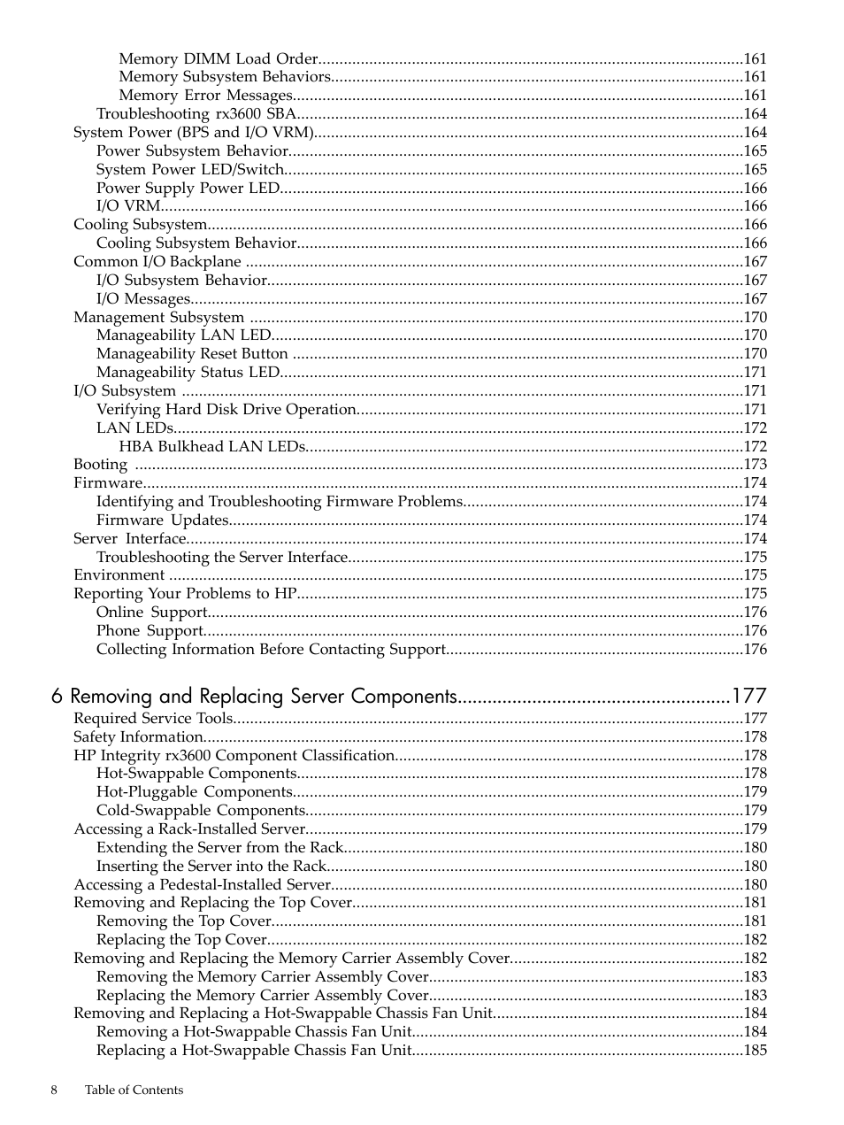 6 removing and replacing server components | HP INTEGRITY RX3600 User Manual | Page 8 / 356