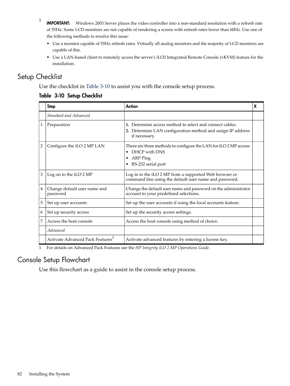 Setup checklist, Console setup flowchart, Setup checklist console setup flowchart | HP INTEGRITY RX3600 User Manual | Page 82 / 356