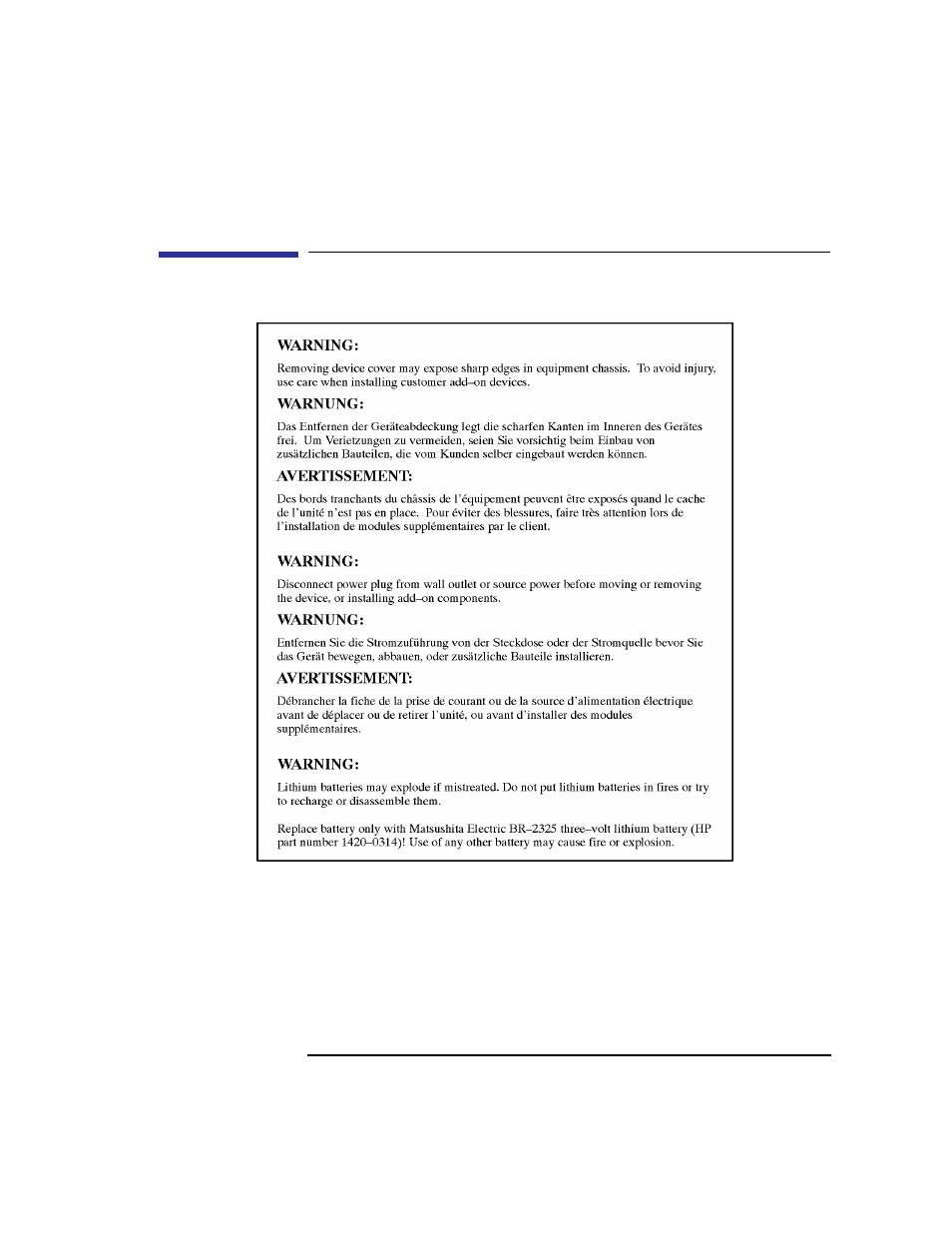 Warnings and cautions | HP B180L User Manual | Page 117 / 256