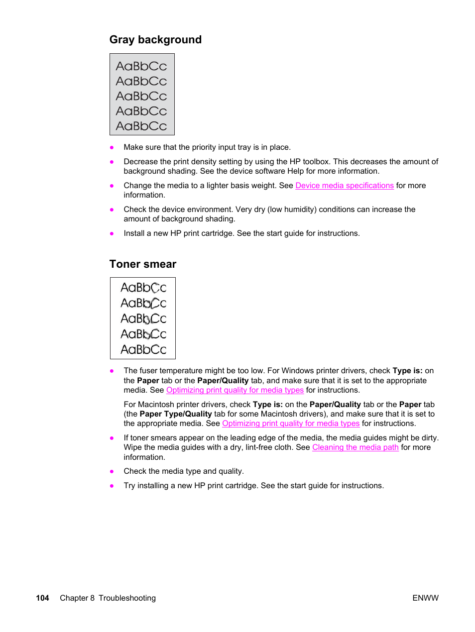 Gray background, Toner smear, Gray background toner smear | HP 3030 User Manual | Page 114 / 182