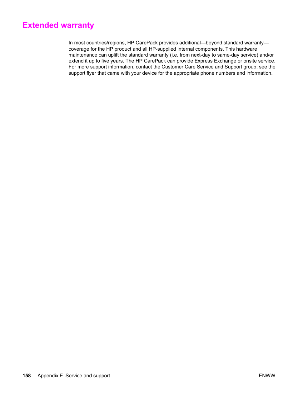 Extended warranty | HP 3030 User Manual | Page 168 / 182
