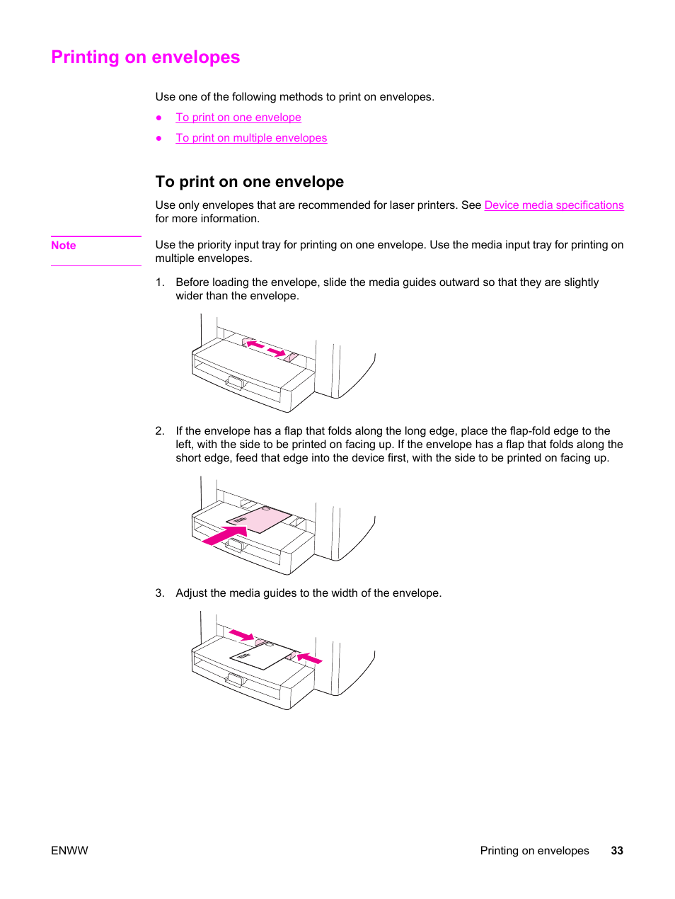 Printing on envelopes, To print on one envelope | HP 3030 User Manual | Page 43 / 182