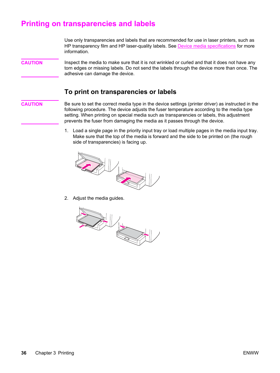 Printing on transparencies and labels, To print on transparencies or labels | HP 3030 User Manual | Page 46 / 182