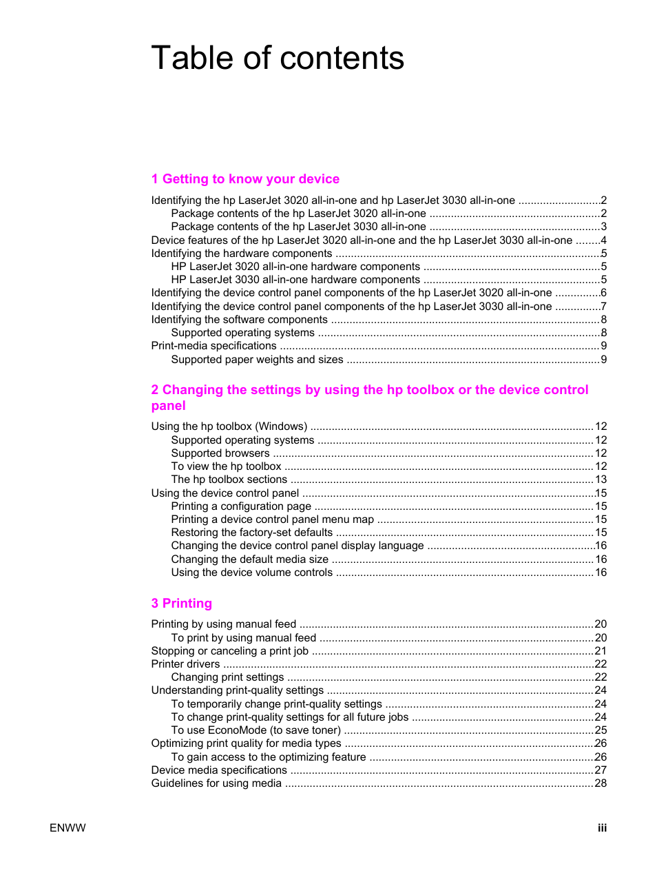 HP 3030 User Manual | Page 5 / 182