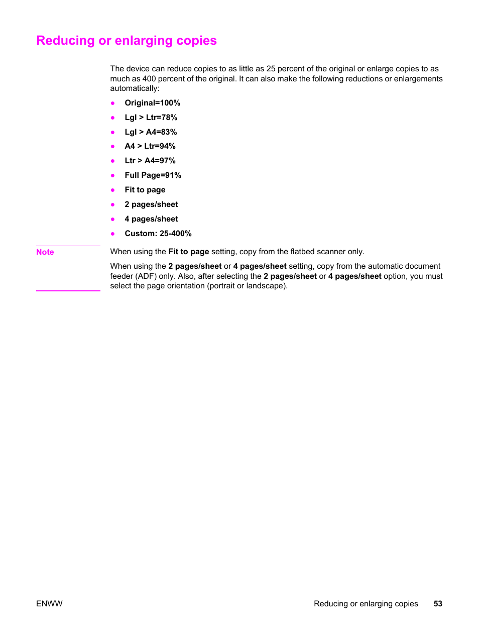 Reducing or enlarging copies | HP 3030 User Manual | Page 63 / 182