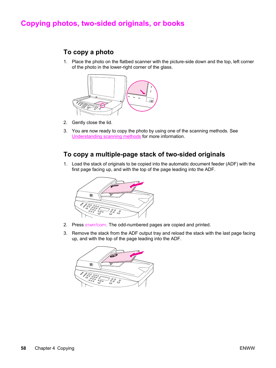 Copying photos, two-sided originals, or books, To copy a photo | HP 3030 User Manual | Page 68 / 182