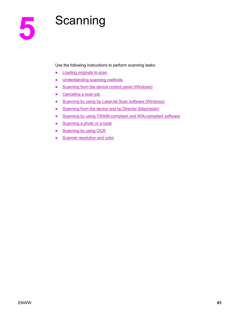 Scanning, 5 scanning | HP 3030 User Manual | Page 71 / 182