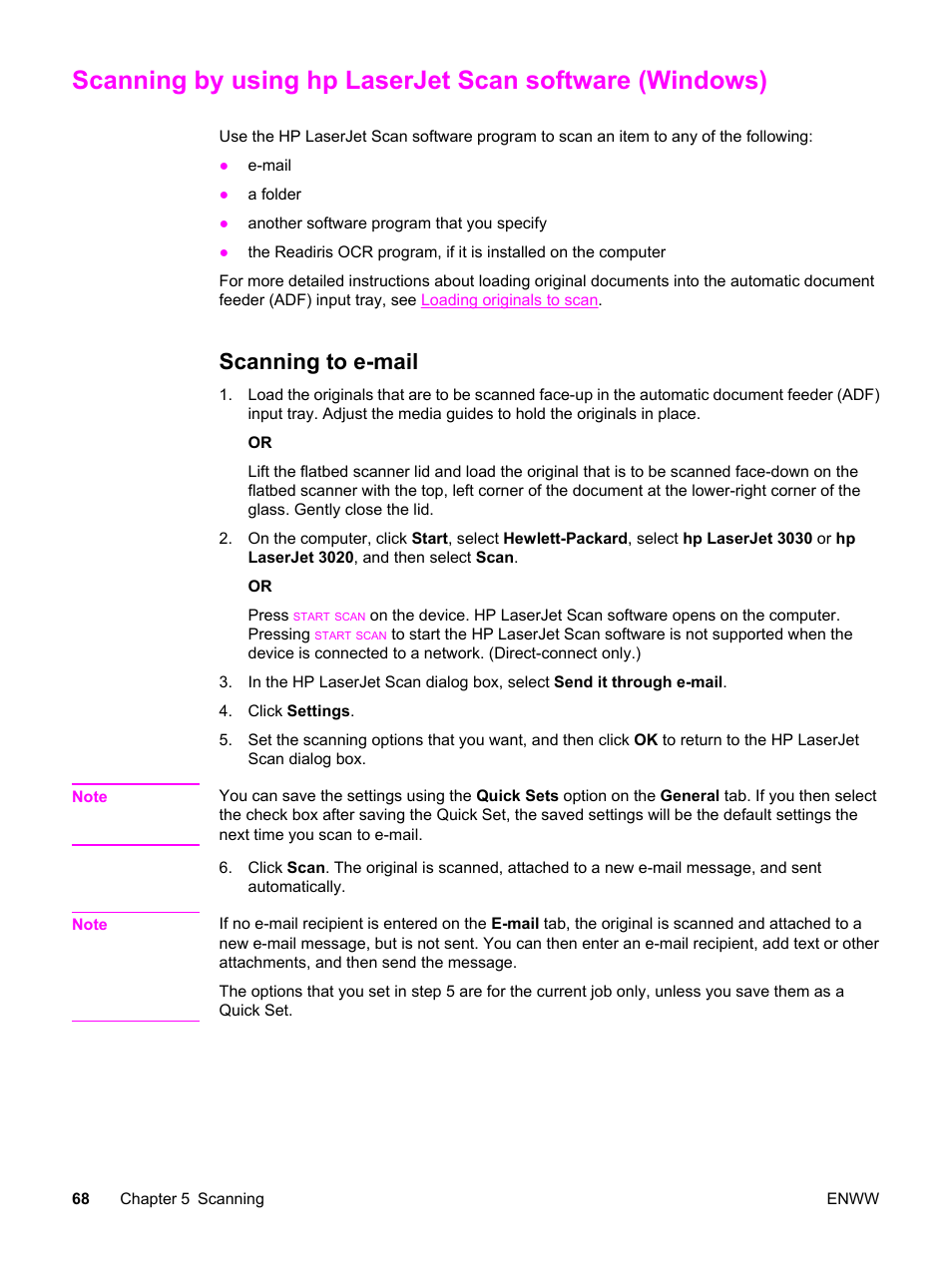 Scanning to e-mail | HP 3030 User Manual | Page 78 / 182