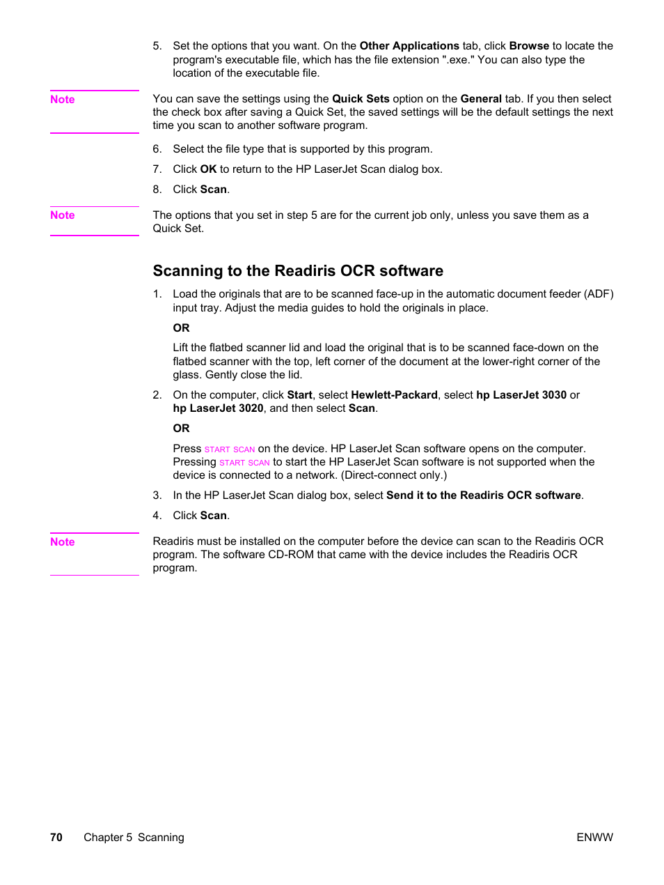Scanning to the readiris ocr software | HP 3030 User Manual | Page 80 / 182