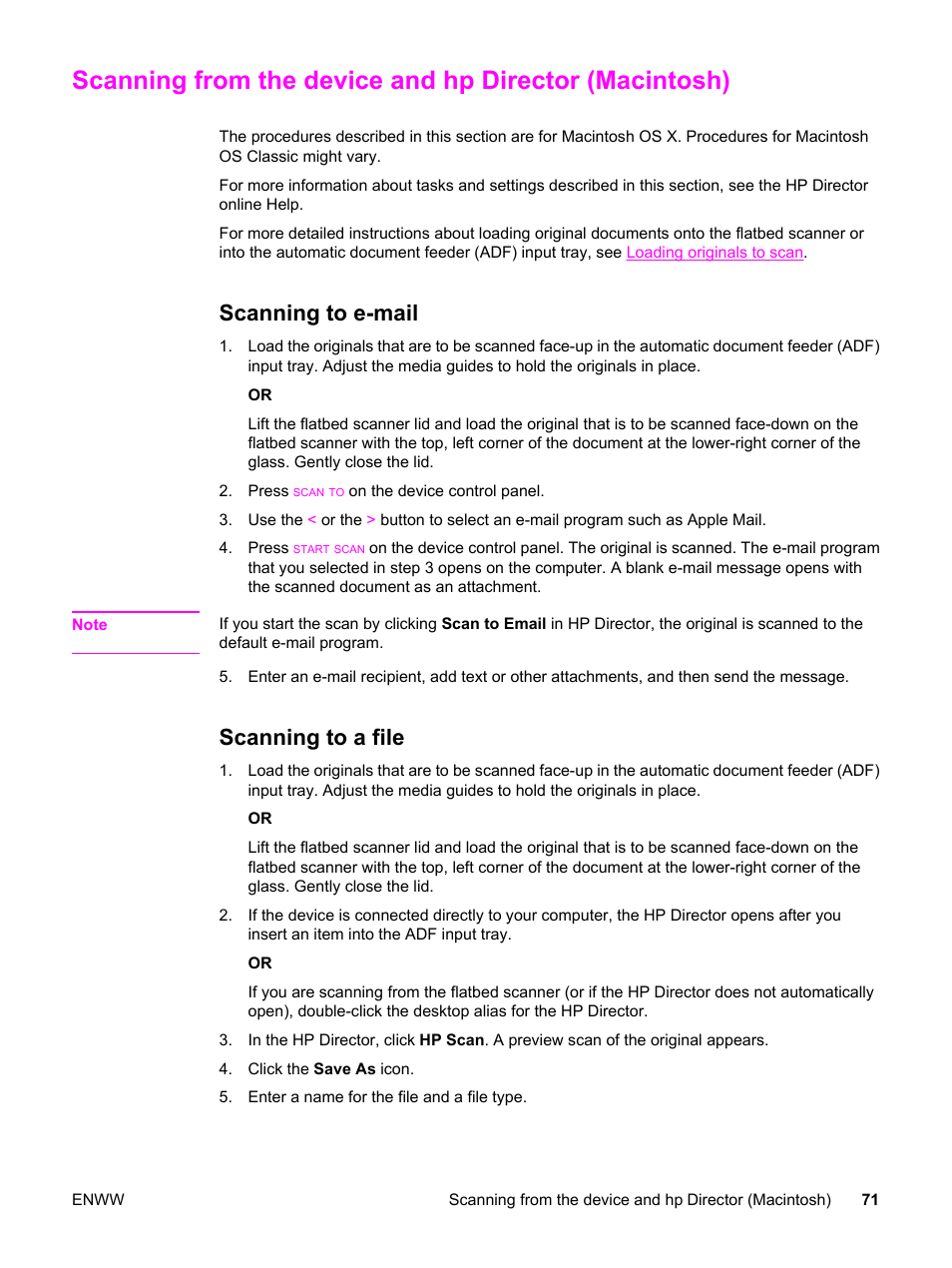 Scanning to e-mail, Scanning to a file, Scanning to e-mail scanning to a file | HP 3030 User Manual | Page 81 / 182