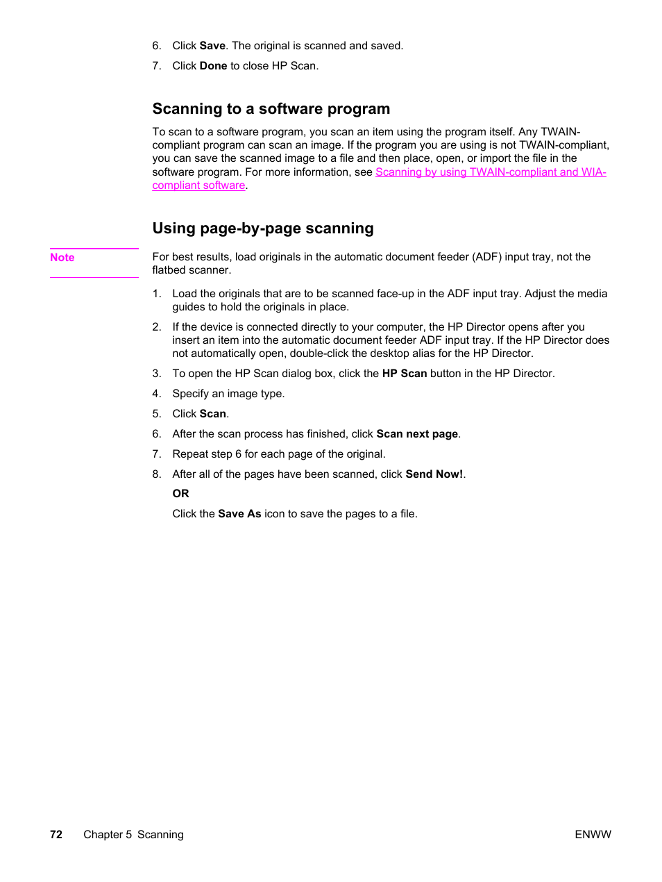 Scanning to a software program, Using page-by-page scanning | HP 3030 User Manual | Page 82 / 182
