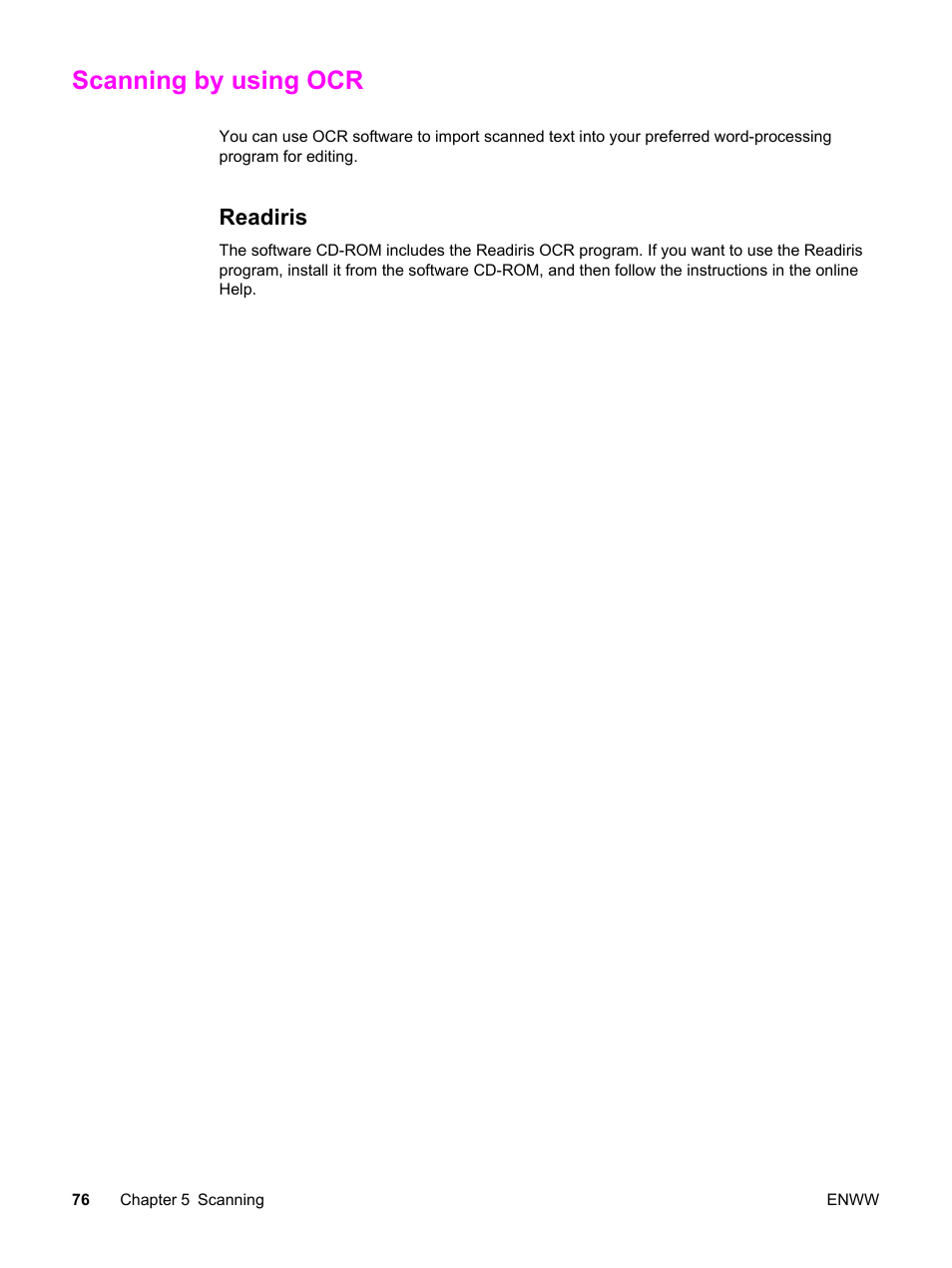 Scanning by using ocr, Readiris | HP 3030 User Manual | Page 86 / 182