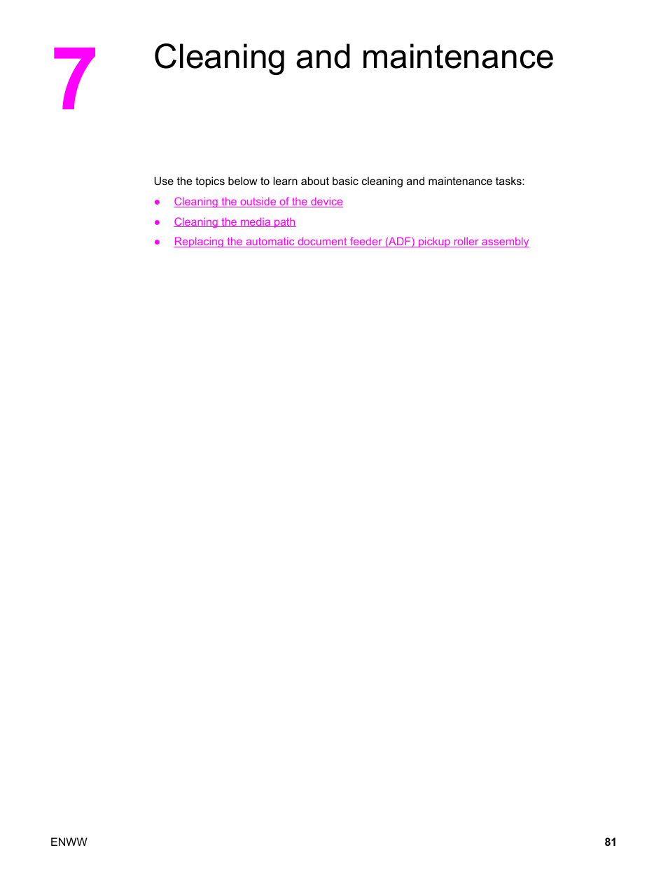 Cleaning and maintenance, 7 cleaning and maintenance | HP 3030 User Manual | Page 91 / 182