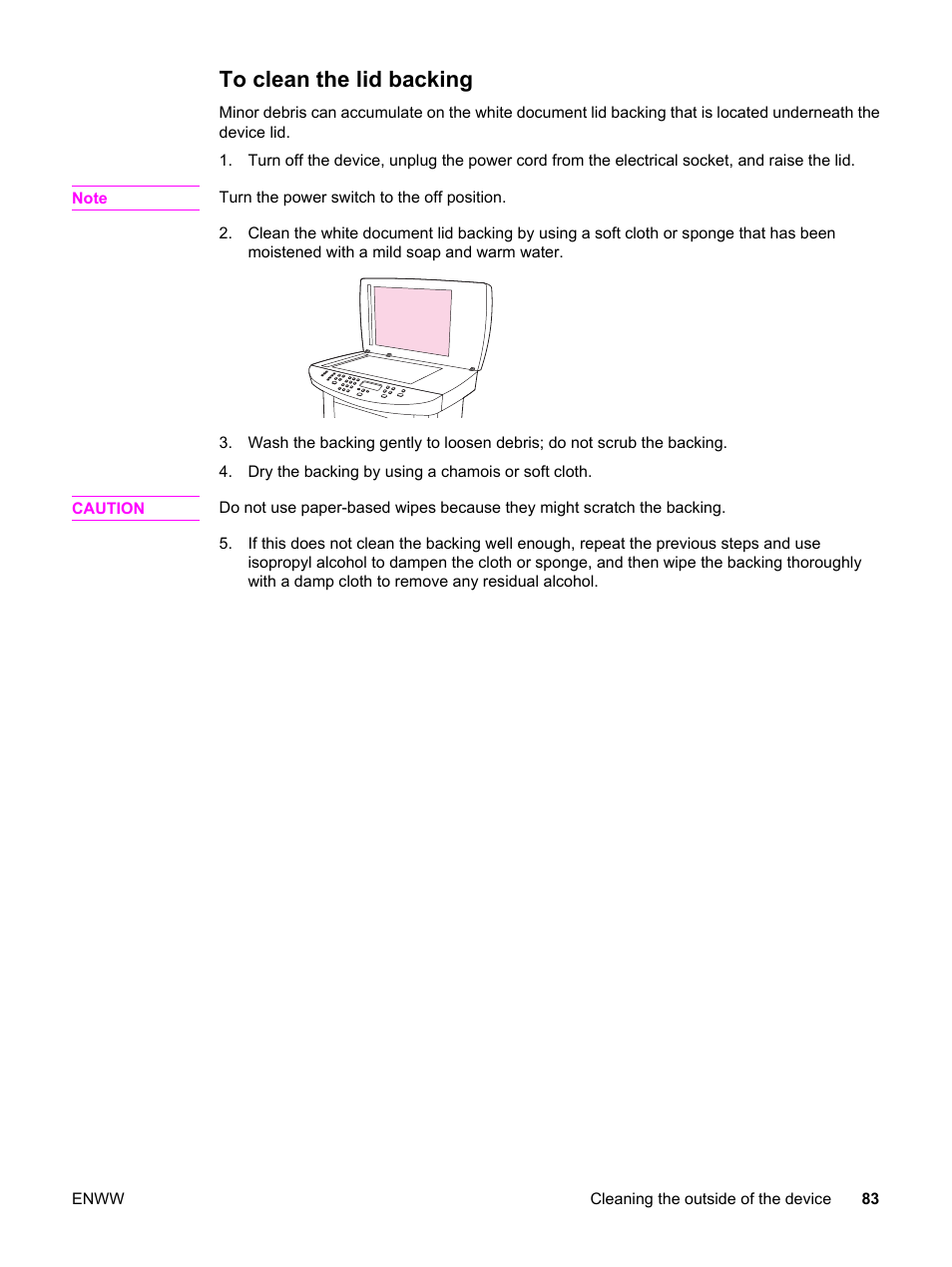 To clean the lid backing | HP 3030 User Manual | Page 93 / 182