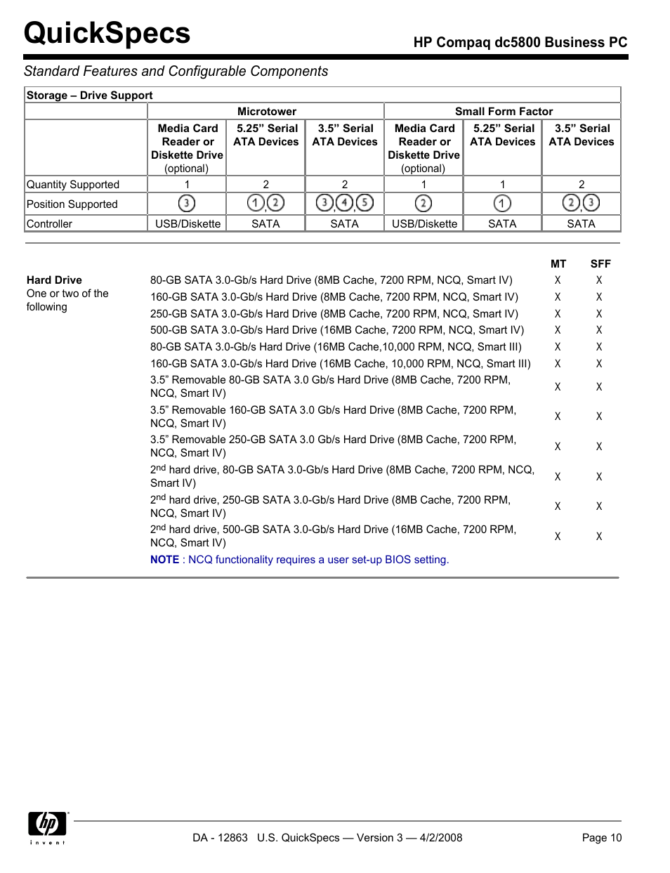 Quickspecs | HP DC5800 User Manual | Page 10 / 44