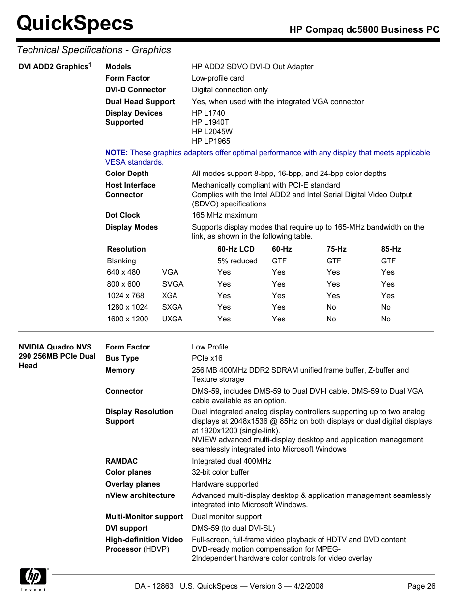 Quickspecs | HP DC5800 User Manual | Page 26 / 44